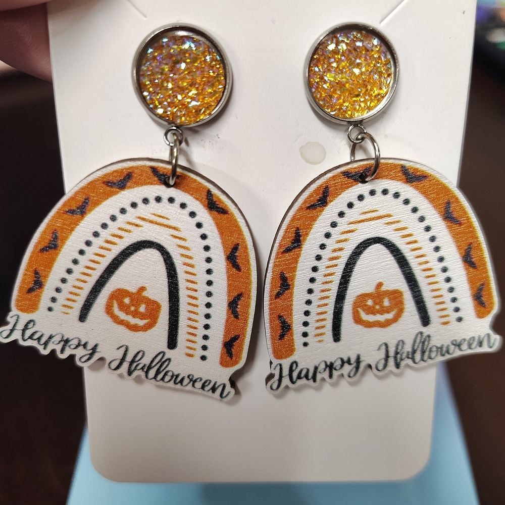 Halloween Rainbow Earrings with Glitter Studs